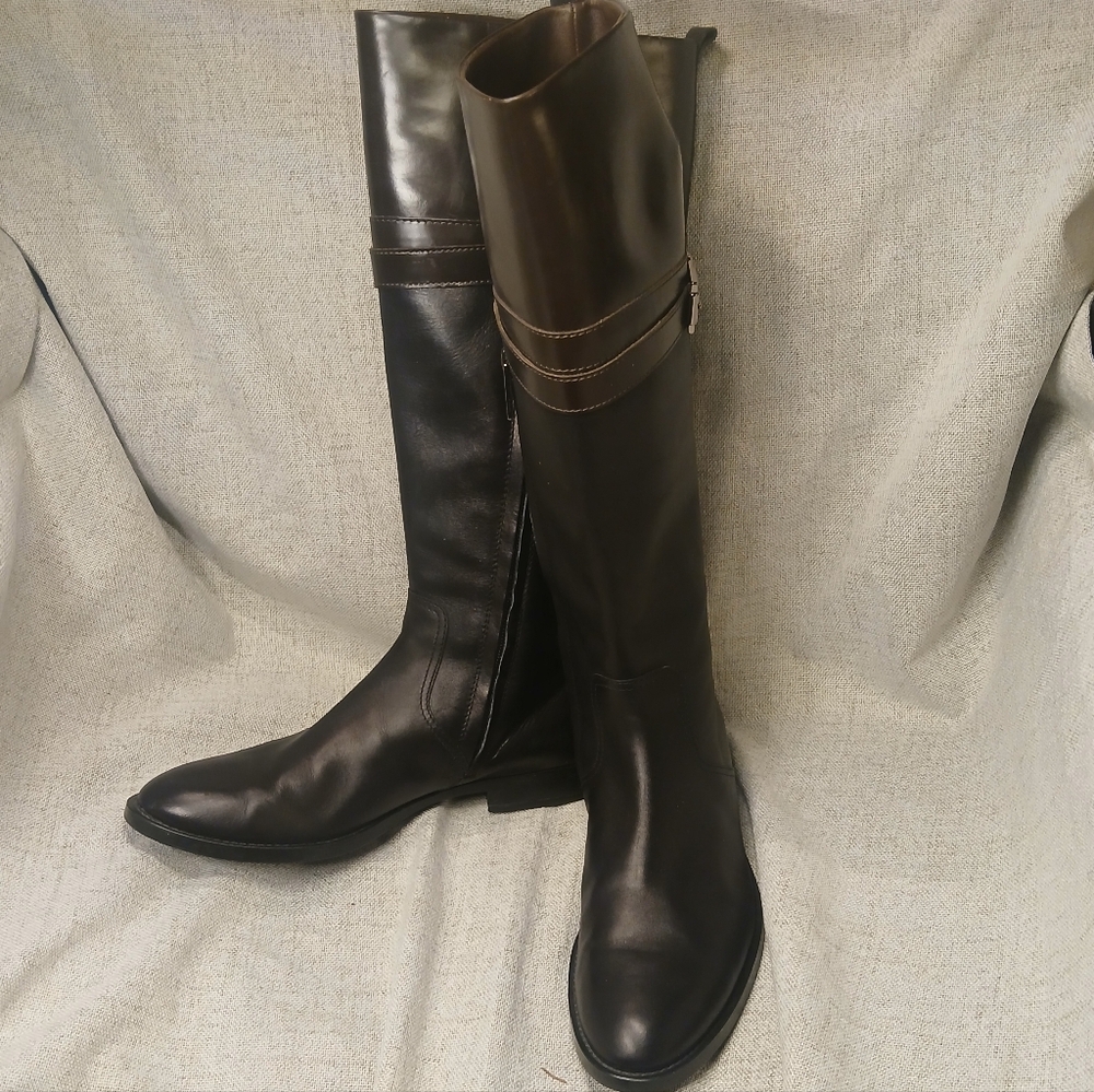 Elegant Tod's Two Tone Black And Dark Brown leather Riding Boots Sz 38 7.5 To 8.